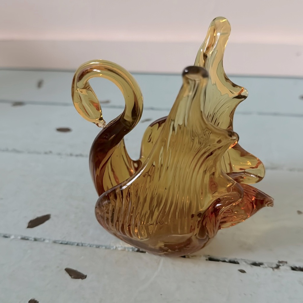 Vintage Chalet Amber Glass, Swan trinket dish flaw (small chip at tail f…